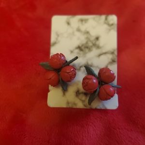 Red rose papermache stud earrings